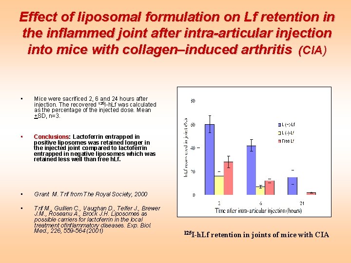 Effect of liposomal formulation on Lf retention in the inflammed joint after intra-articular injection