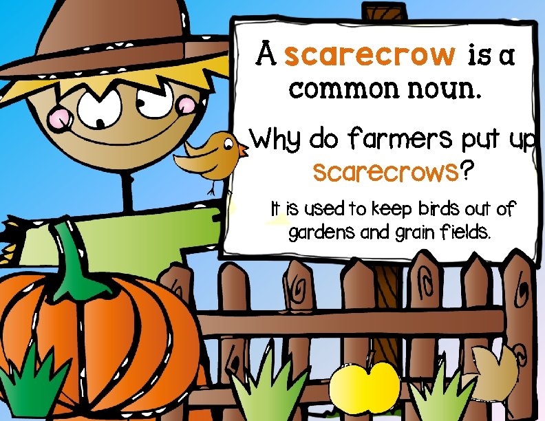 A scarecrow is a common noun. Why do farmers put up scarecrows? It is
