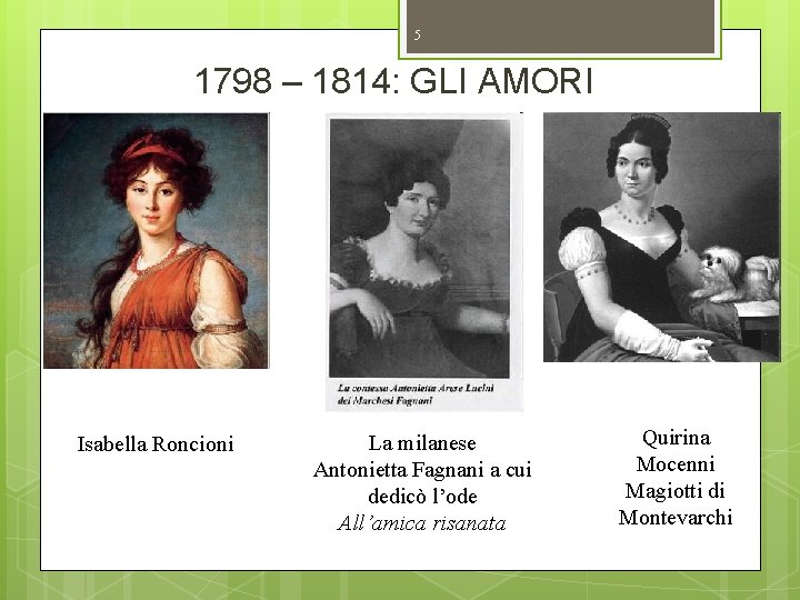 5 1798 – 1814: GLI AMORI Isabella Roncioni La milanese Antonietta Fagnani a cui