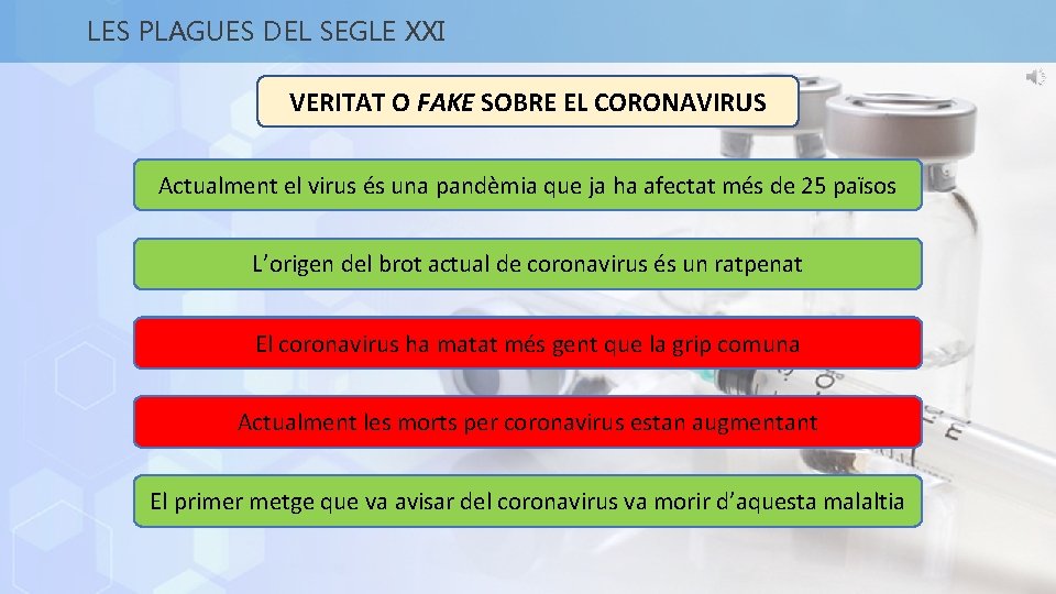 LES PLAGUES DEL SEGLE XXI VERITAT O FAKE SOBRE EL CORONAVIRUS Actualment el virus