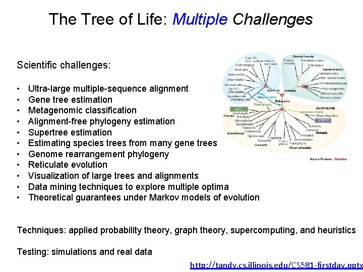 The Tree of Life: Multiple Challenges Scientific challenges: • • • Ultra-large multiple-sequence alignment