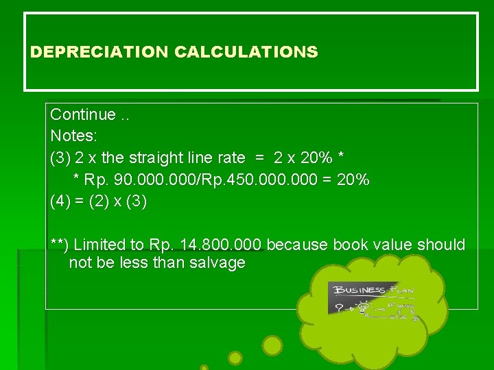 DEPRECIATION CALCULATIONS Continue. . Notes: (3) 2 x the straight line rate = 2