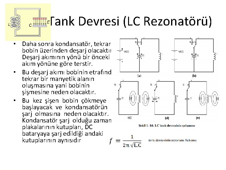 Tank Devresi (LC Rezonatörü) • Daha sonra kondansatör, tekrar bobin üzerinden deşarj olacaktır. Deşarj