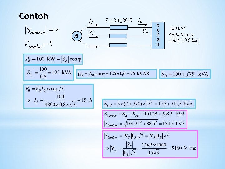 Contoh |Ssumber| = ? Vsumber= ? IS VS Z = 2 + j 20