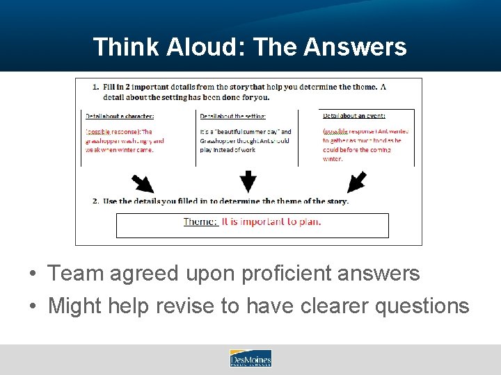 Think Aloud: The Answers • Team agreed upon proficient answers • Might help revise