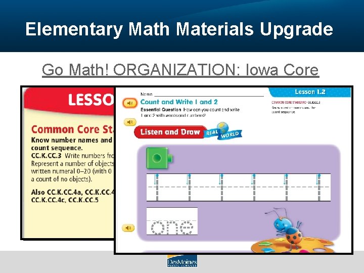 Elementary Math Materials Upgrade Go Math! ORGANIZATION: Iowa Core Critical Area Domains Standards 