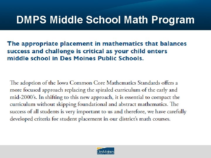 DMPS Middle School Math Program 