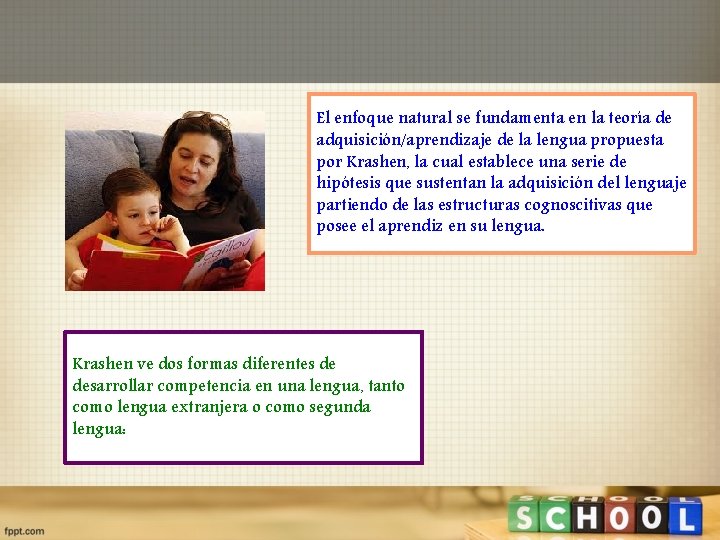 El enfoque natural se fundamenta en la teoría de adquisición/aprendizaje de la lengua propuesta