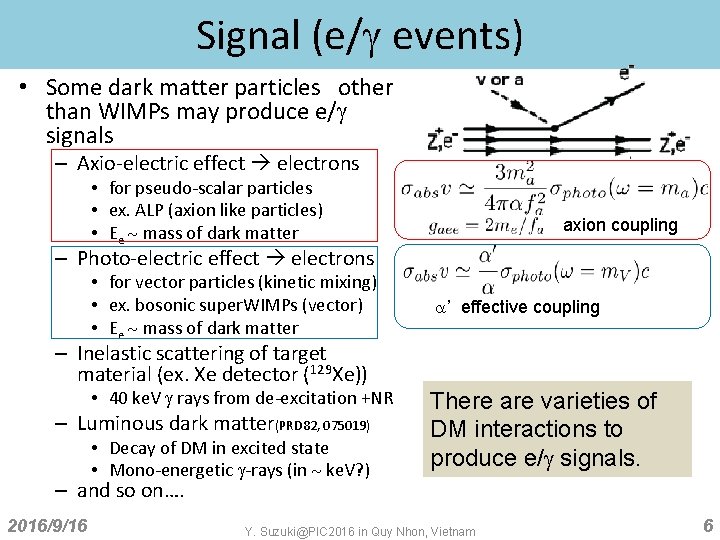 Signal (e/g events) • Some dark matter particles other than WIMPs may produce e/g