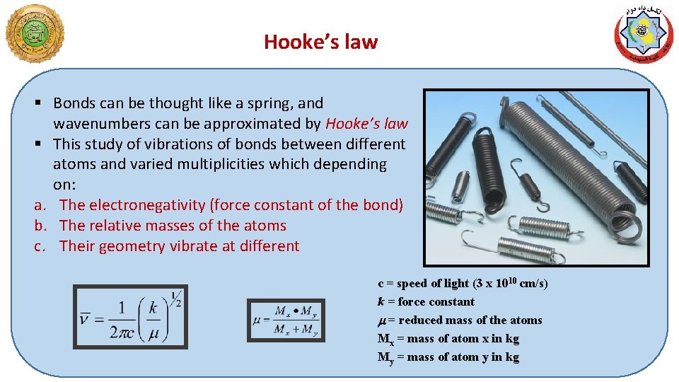 Hooke’s law § Bonds can be thought like a spring, and wavenumbers can be