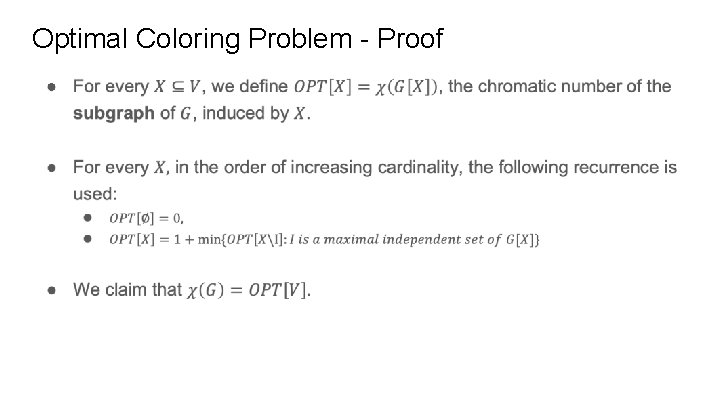 Optimal Coloring Problem - Proof ● 