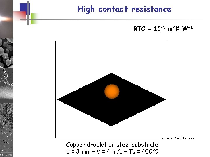 High contact resistance RTC = 10 -5 m²K. W-1 30 Copper droplet on steel High contact resistance RTC = 10 -5 m²K. W-1 30 Copper droplet on steel