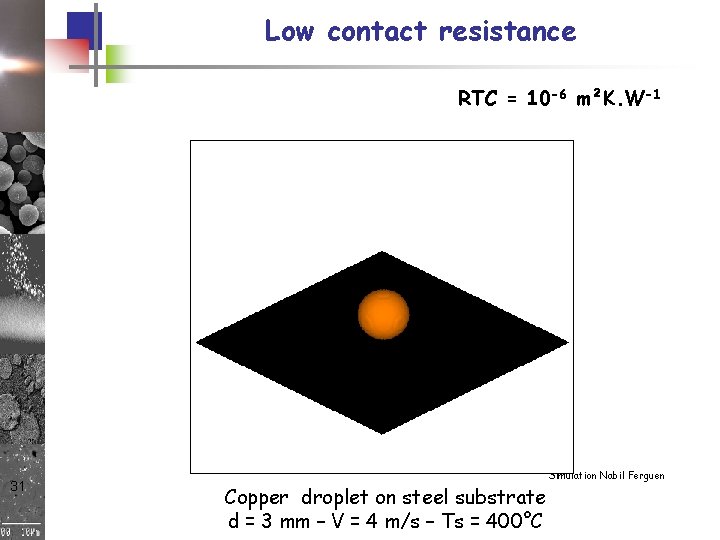 Low contact resistance RTC = 10 -6 m²K. W-1 31 Copper droplet on steel Low contact resistance RTC = 10 -6 m²K. W-1 31 Copper droplet on steel