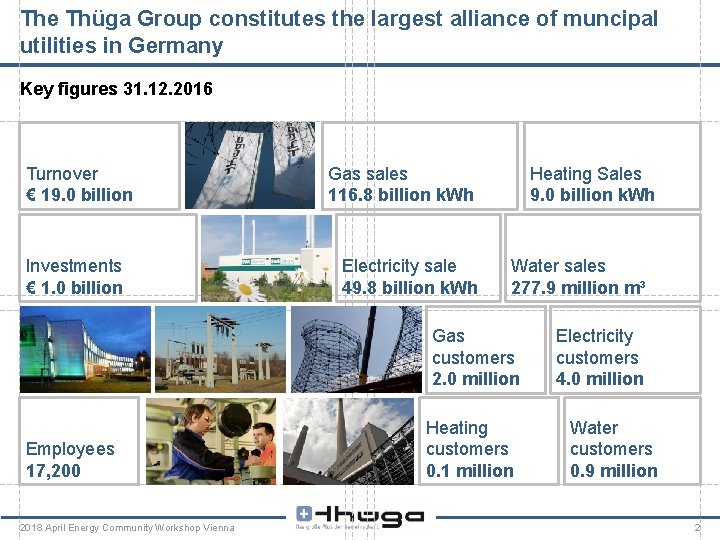 The Thüga Group constitutes the largest alliance of muncipal utilities in Germany Key figures