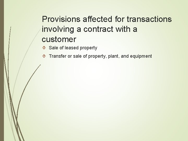 Provisions affected for transactions involving a contract with a customer Sale of leased property