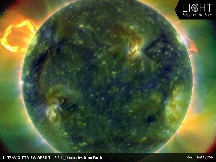 ULTRAVIOLET VIEW OF SUN – 8. 3 light minutes from Earth Credit: NASA /