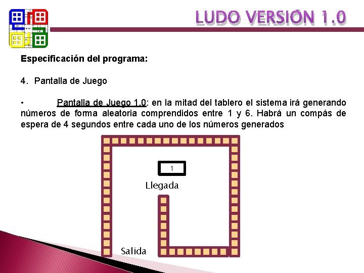 LUDO VERSIÓN 1. 0 Especificación del programa: 4. Pantalla de Juego • Pantalla de LUDO VERSIÓN 1. 0 Especificación del programa: 4. Pantalla de Juego • Pantalla de