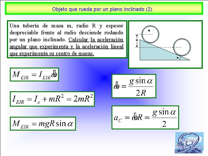 Objeto que rueda por un plano inclinado (2) Una tubería de masa m, radio