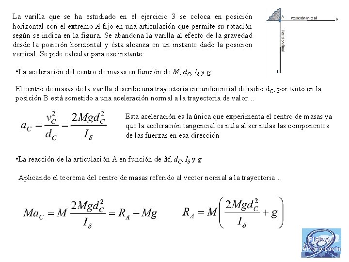 La varilla que se ha estudiado en el ejercicio 3 se coloca en posición