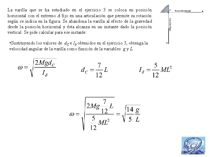 La varilla que se ha estudiado en el ejercicio 3 se coloca en posición