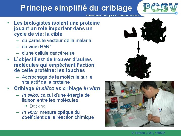 Principe simplifié du criblage Plateforme de Calcul pour les Sciences du Vivant • Les