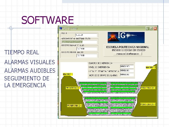 SOFTWARE TIEMPO REAL ALARMAS VISUALES ALARMAS AUDIBLES SEGUIMIENTO DE LA EMERGENCIA 