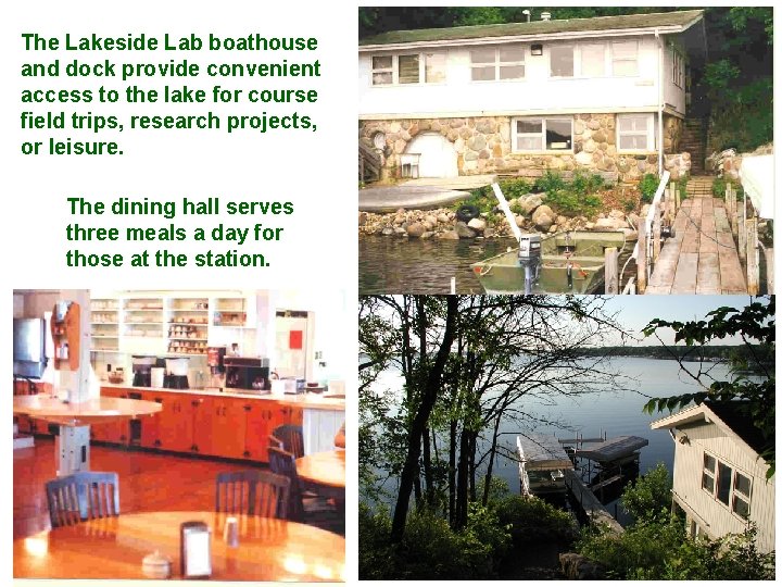 The Lakeside Lab boathouse and dock provide convenient access to the lake for course