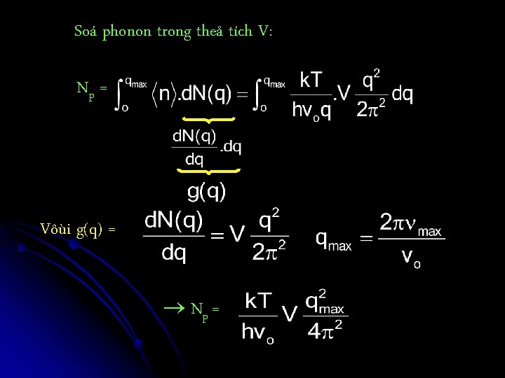 Soá phonon trong theå tích V: Np = Vôùi g(q) = Np = 