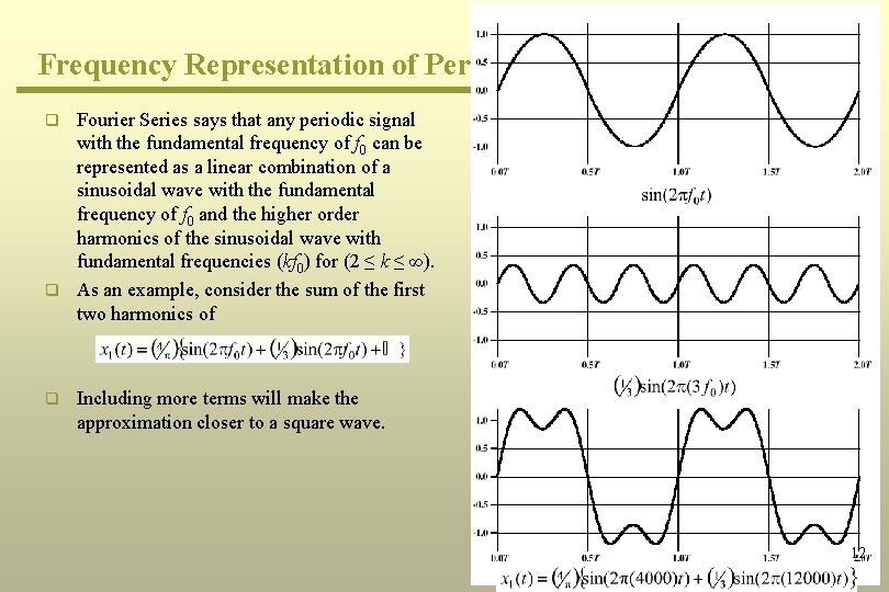 Frequency Representation of Periodic Signals (1) Fourier Series says that any periodic signal with