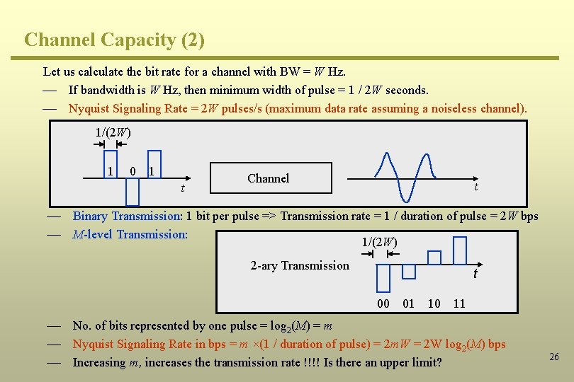 Channel Capacity (2) Let us calculate the bit rate for a channel with BW