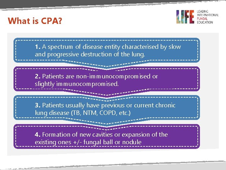 What is CPA? 1. A spectrum of disease entity characterised by slow and progressive