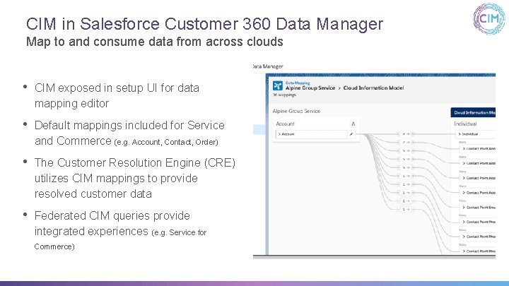 CIM in Salesforce Customer 360 Data Manager Map to and consume data from across