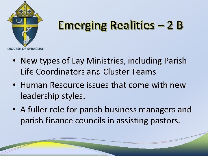 Emerging Realities – 2 B • New types of Lay Ministries, including Parish Life