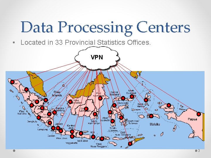 Data Processing Centers • Located in 33 Provincial Statistics Offices. VPN 3 