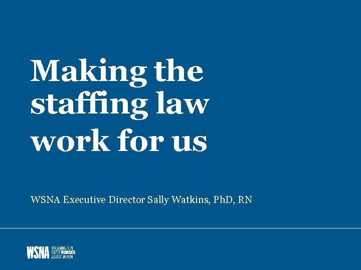 Making the staffing law work for us WSNA Executive Director Sally Watkins, Ph. D,