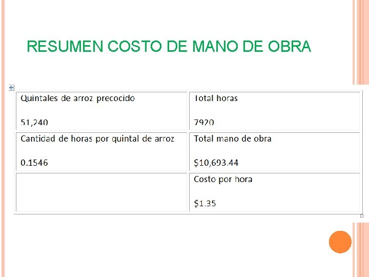RESUMEN COSTO DE MANO DE OBRA RESUMEN COSTO DE MANO DE OBRA