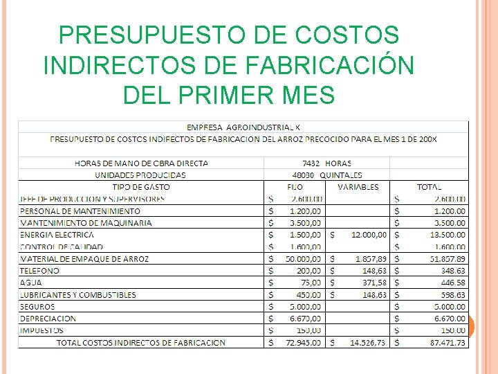 PRESUPUESTO DE COSTOS INDIRECTOS DE FABRICACIÓN DEL PRIMER MES PRESUPUESTO DE COSTOS INDIRECTOS DE FABRICACIÓN DEL PRIMER MES