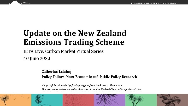Update on the New Zealand Emissions Trading Scheme IETA Live: Carbon Market Virtual Series