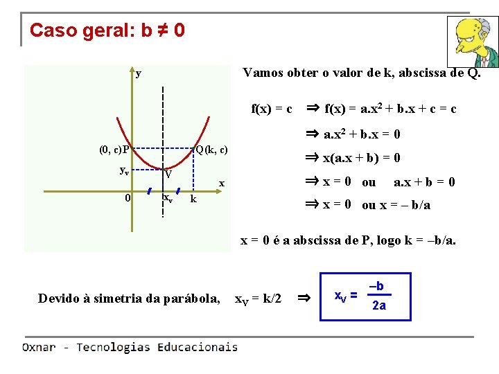 Caso geral: b ≠ 0 Vamos obter o valor de k, abscissa de Q.