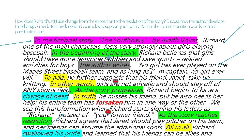 How does Richard’s attitude change from the exposition to the resolution of the story?