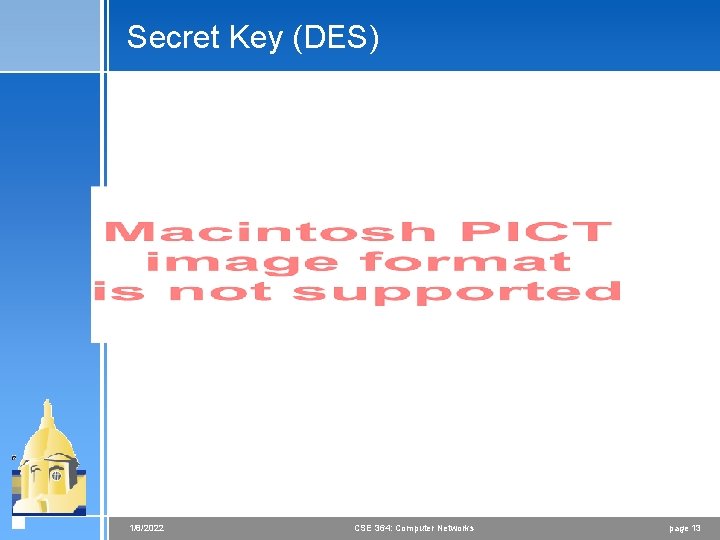 Secret Key (DES) 1/8/2022 CSE 364: Computer Networks page 13 