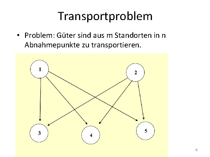 Transportproblem • Problem: Güter sind aus m Standorten in n Abnahmepunkte zu transportieren. 4