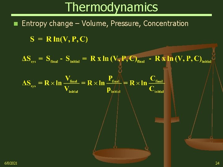 Thermodynamics n 6/8/2021 Entropy change – Volume, Pressure, Concentration 24 