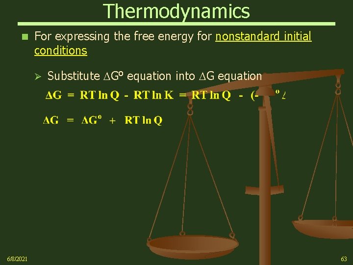 Thermodynamics n For expressing the free energy for nonstandard initial conditions Ø 6/8/2021 Substitute