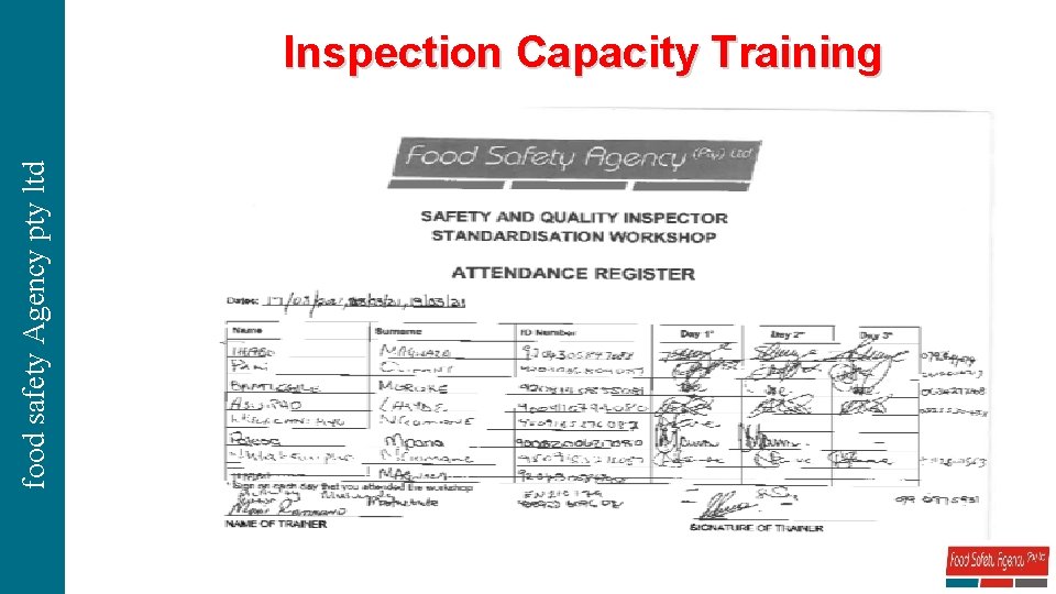 food safety Agency pty ltd Inspection Capacity Training 