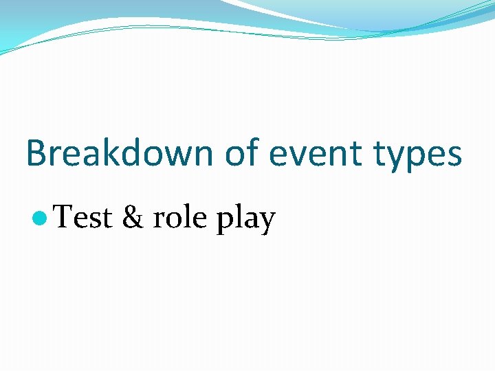 Breakdown of event types ●Test & role play 