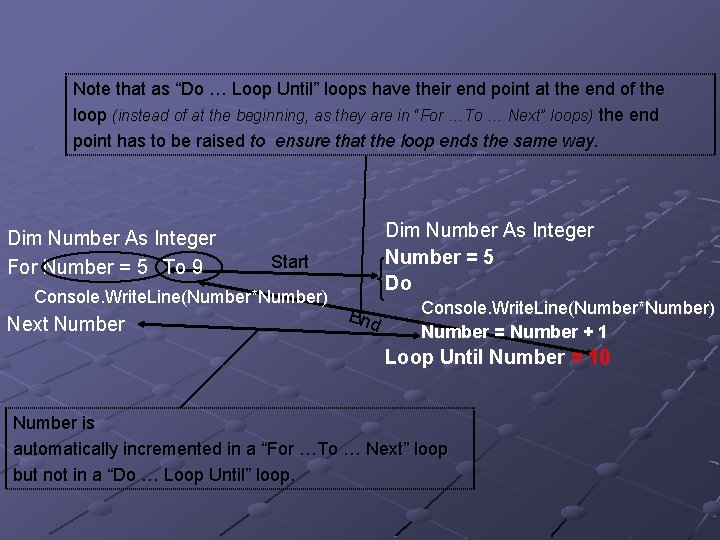 Note that as “Do … Loop Until” loops have their end point at the
