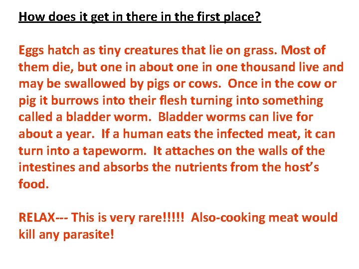 How does it get in there in the first place? Eggs hatch as tiny