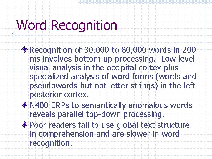 Word Recognition of 30, 000 to 80, 000 words in 200 ms involves bottom-up Word Recognition of 30, 000 to 80, 000 words in 200 ms involves bottom-up