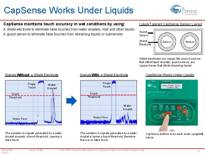 Cap. Sense Works Under Liquids Cap. Sense maintains touch accuracy in wet conditions by